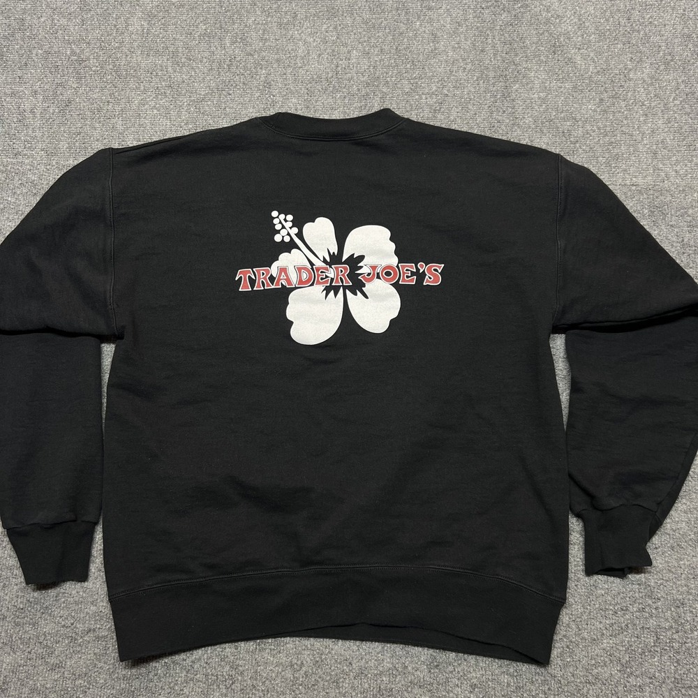 Trader Joe's Hanes Sweatshirt Men's M Black Crewneck Hibiscus Graphic Pullover